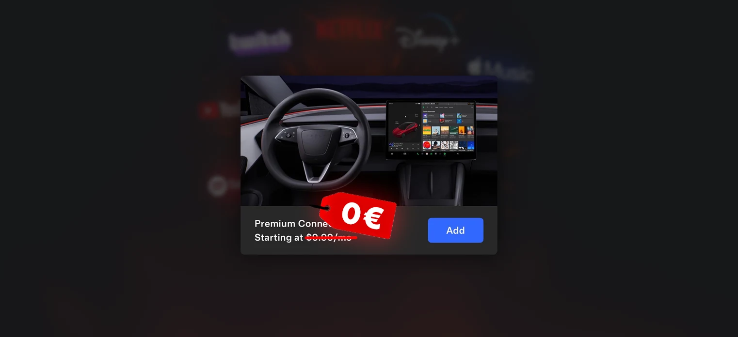 Snímka obrazovky možnosti zakúpenia prémiovej konektivity s prečiarknutou cenou a cenovkou s 0€